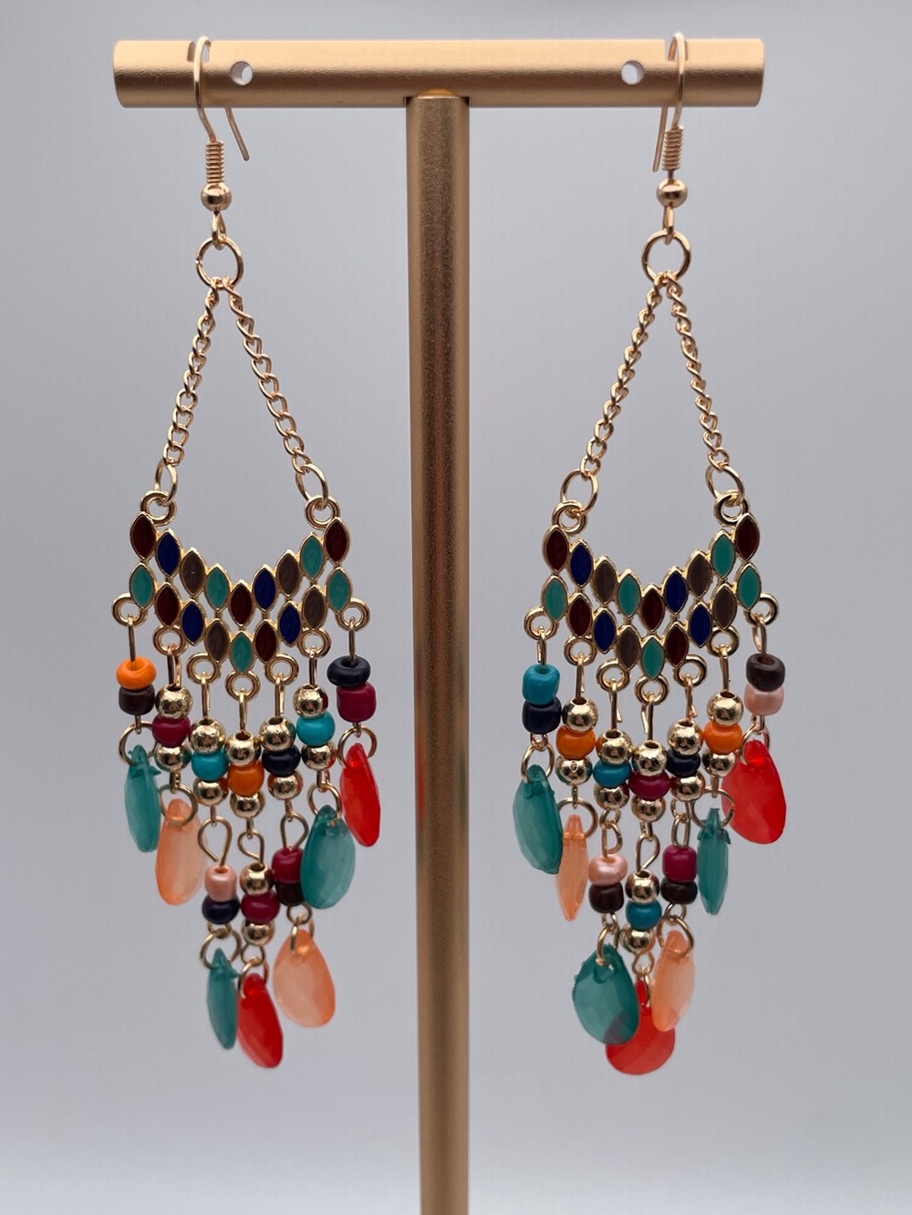 Multicolored Water Drop Beaded Dangling Earrings - Picture 4 of 13